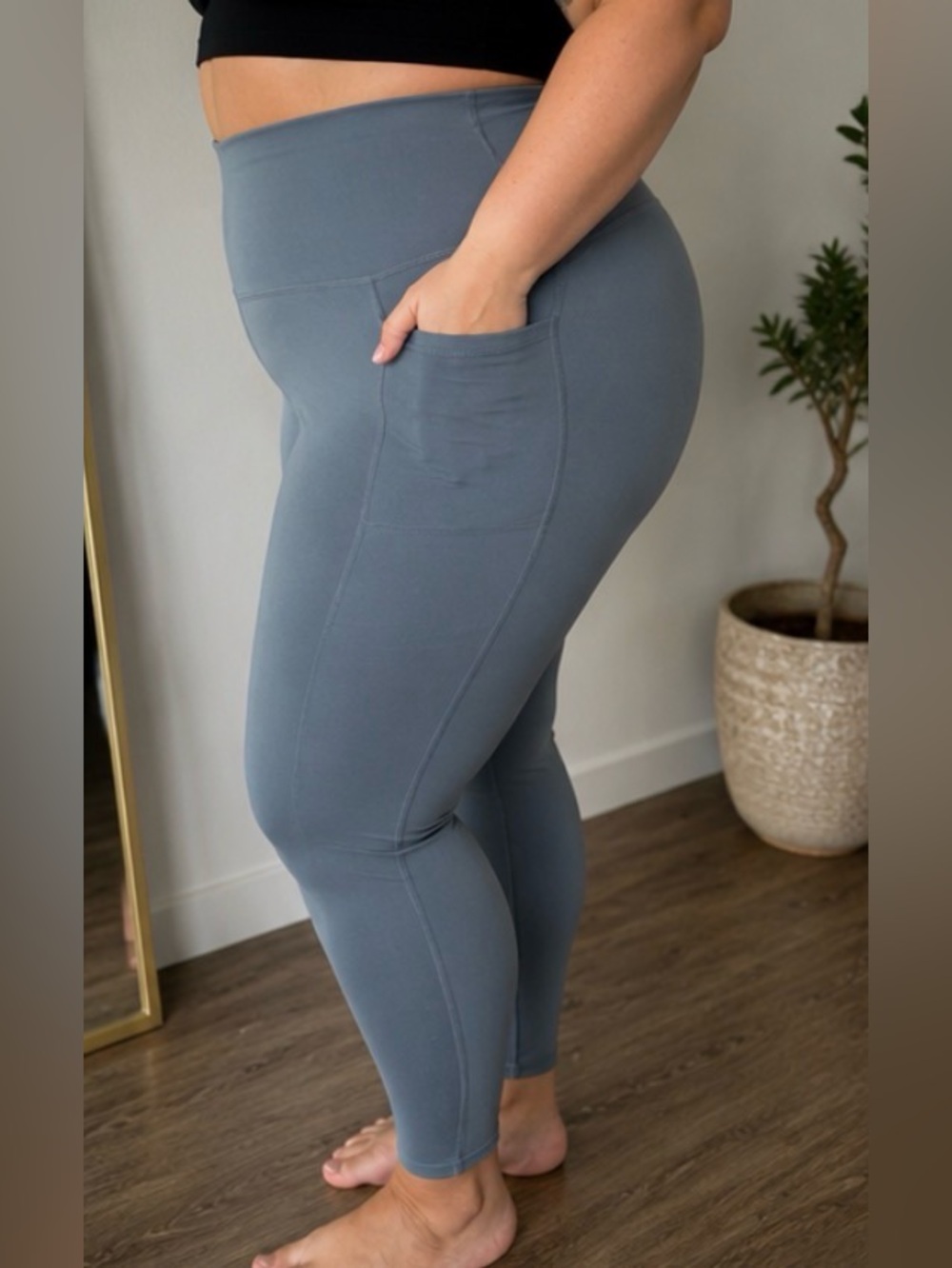 Rae Mode Buttery Soft High Waist Side Pocket Leggings | Slate Blue | 2x - Picture 4 of 5